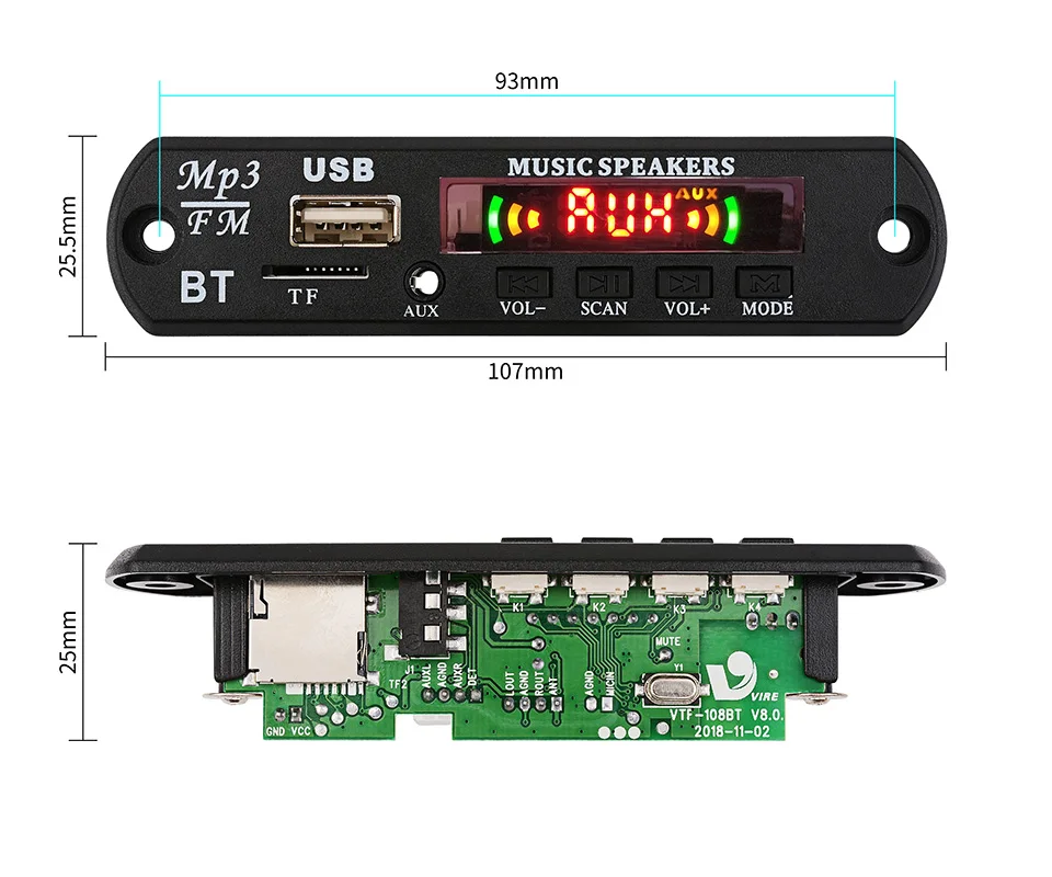 AIYIMA Bluetooth декодер 12 В декодирование MP3 плеер USB TF FM радио AUX DIY для музыки аудио колонки домашний усилитель звука