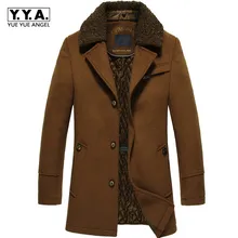 Винтажное мужское зимнее шерстяное пальто с меховым воротником, повседневный деловой мужской однобортный Тренч, шерстяная длинная куртка, Размер 4XL