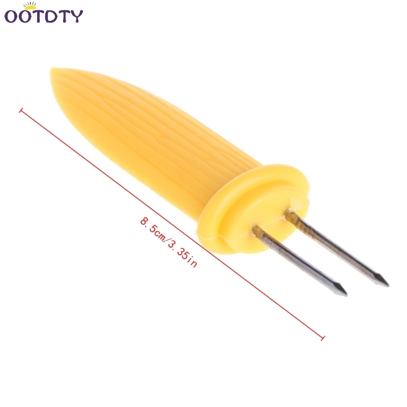 Из нержавеющей стали кукуруза на Cob держатели шампуры вилки барбекю желтые палочки - Цвет: Цвет: желтый
