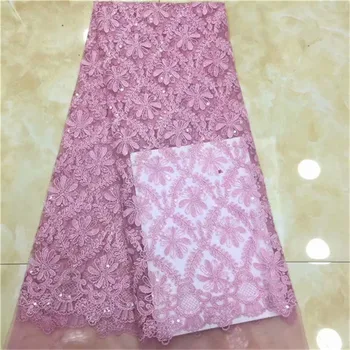 

New French Nigerian sequins net lace,African tulle mesh Sequence lace fabric high quality for wedding dress 5yards/lot pink
