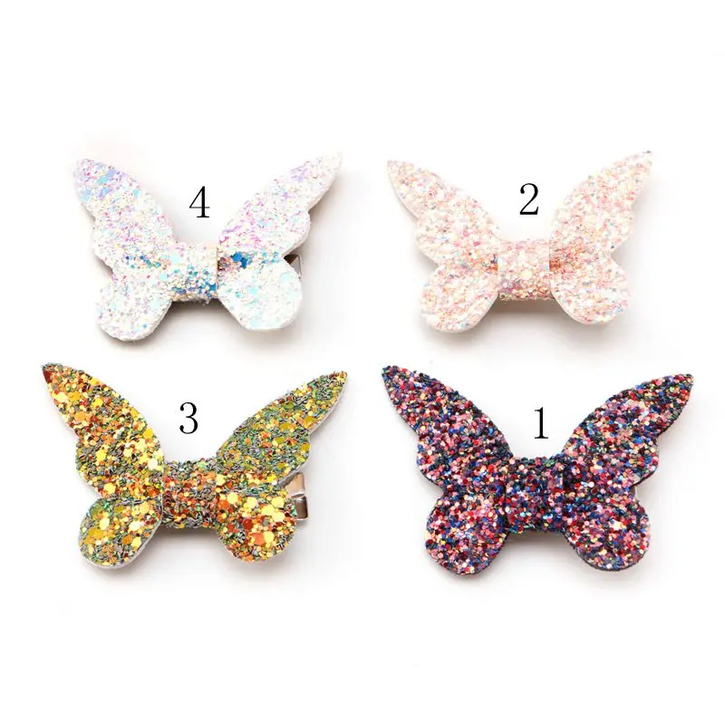 

Children Lovely Hair Accessories butterfly Leather Gravel Bow Hairpin #H027#