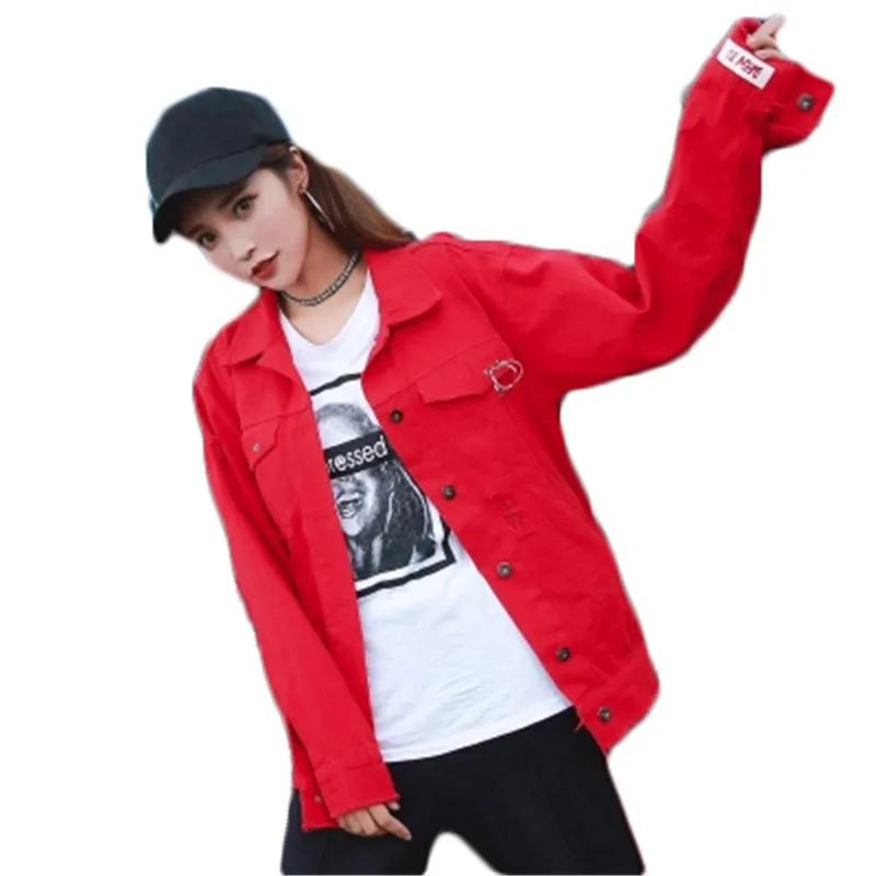  Spring Hole  Female Korean Version Of The Loose Baseball Uniform College Wind Solid Color Female Large Size Denim Jacket W13