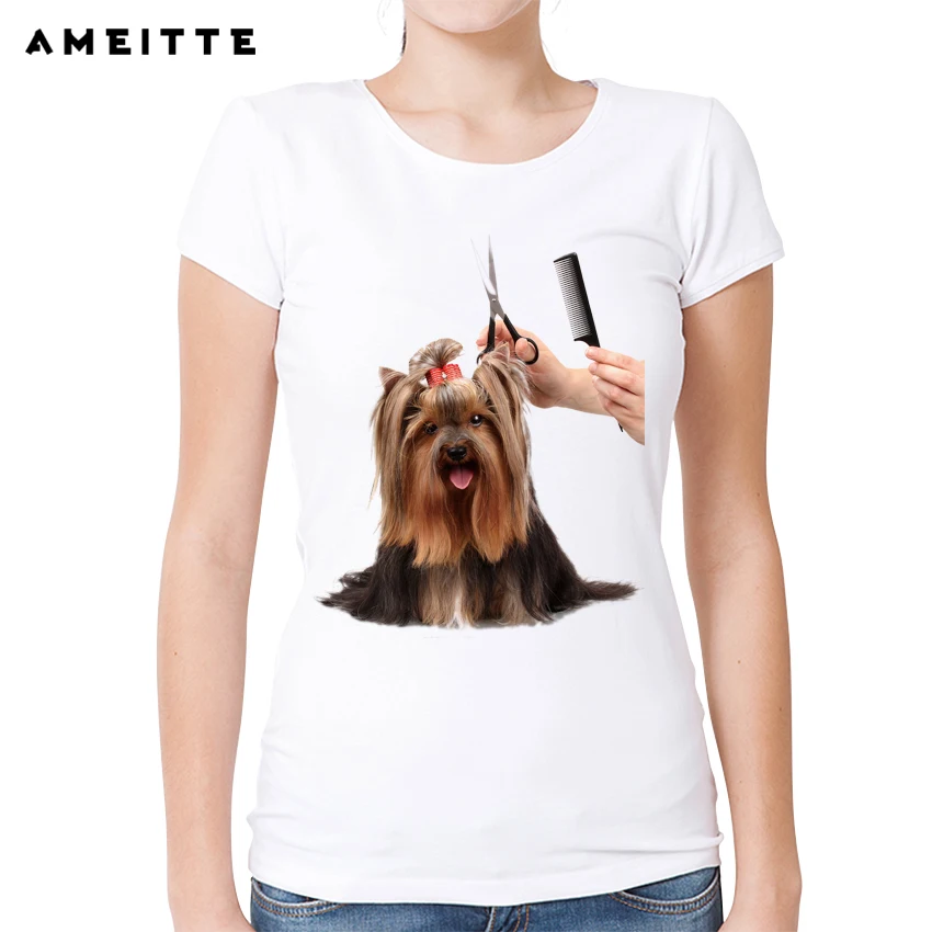 AMEITTE/Милая футболка йоркширского терьера/Ши-тцу, женская футболка с принтом щенков на заказ, летняя женская хипстерская футболка - Цвет: LC5249