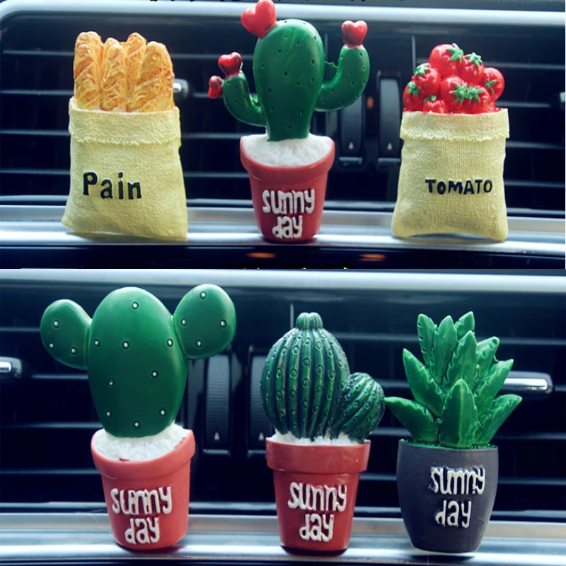

Car Air Conditioning Vent Perfume Clip Resin Cactus Creative Cute Air Freshener Fragrance Clip Solid Balm Decoration Ornaments