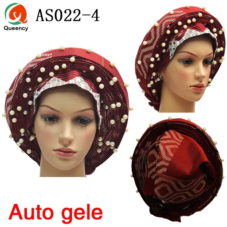

2018 New Arrival African Already Tied Aso Oke Headtie Ladies Auto Gele Beads&Stones For Bridal And Party DHL Free Shipping AS022