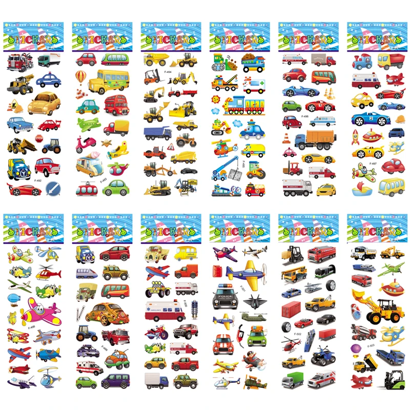 

12Sheets/set Cute DIY Stickers Cartoon Traffic Car Aircraft PVC Scrapbook For Children Diary Notebook Decoration Gifts