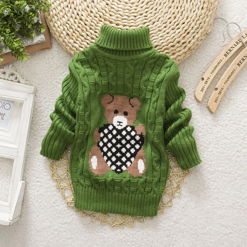 BOTEZAI New Baby Girls Autumn Winter Sweaters Cartoon jumper Knitted Pullover Turtleneck Warm Outerwear Kids knit Sweater