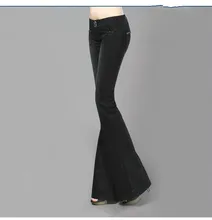 2016 Spring and Autumn New Fashion Slim Hip Low Waist Flare Pants Vintage Black Denim Jeans