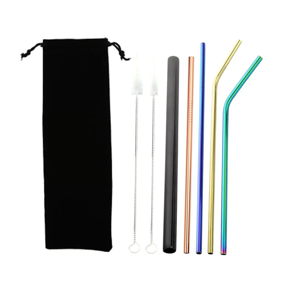 

1pc/7pcs Colorful Stainless Steel Drinking Straws Straight and Bent Reusable Filter With Brush DIY Tea Coffee Tools 5