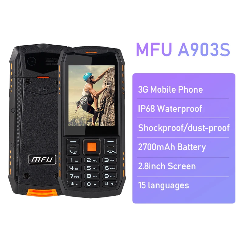 

MFU 3G WCDMA Rugged Feature Mobile Phone 2.8" Large Display IP68 Waterproof GPRS Dual Camera SOS Call Speed Dial For Outdoor