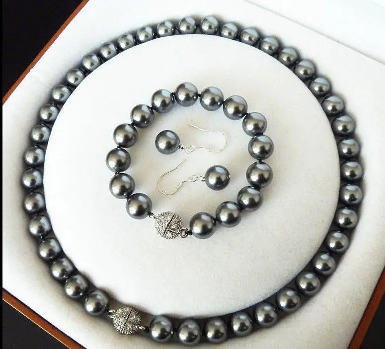 

Free shipping AAA+ FASHION 10MM BLACK SOUTH SEA SHELL PEARL NECKLACE BRACELET EARRINGS