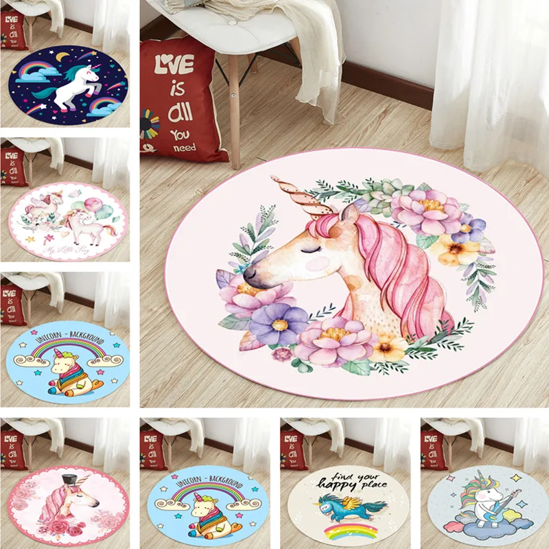 

Kids Unicorn Stars Flowers Round Rugs And Carpets For Baby Living Room Large Bedroom Parlor Hallway kitchen Door Floor Bath Mats
