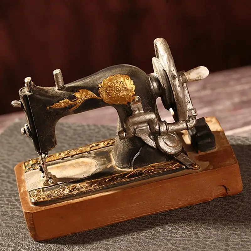 Retro Style Vintage Sewing Machine Model Resin Desktop Display Figurines Decoration Crafts Ornament for Office Home