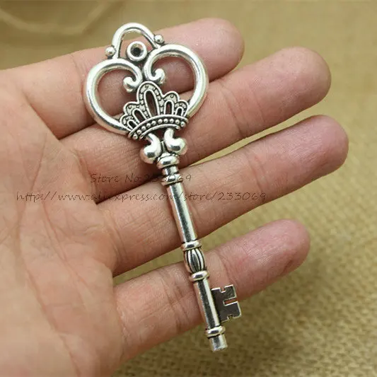 Pulchritude compras libres gran corona llave Amuletos joyería de la aleación del cinc de la vendimia llaves Amuletos 10 unids 32*84mm caliente venta