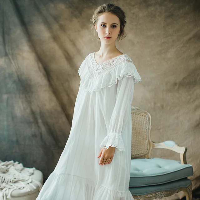 Qlx Ladies Long Victorian Style White Cotton Lace Nightdresssmocks 