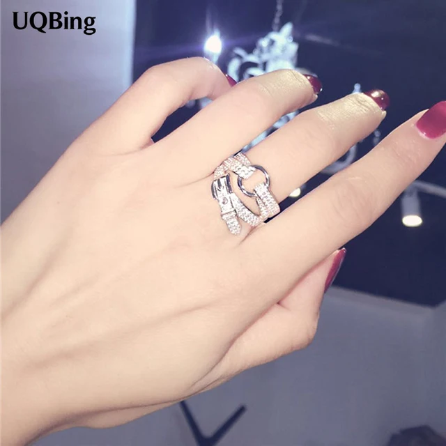 Free Shipping 925 Sterling Silver Belt Buckle Crystal Ring Wedding Brand Ring Je Free Shipping 925 Sterling Silver Belt Buckle Crystal Ring Wedding Brand Ring Je