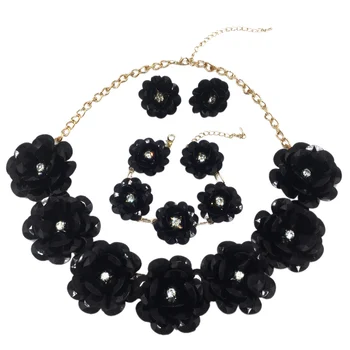 

Black Flower Beaded Party Jewelry Sets Costume Jewelry Set