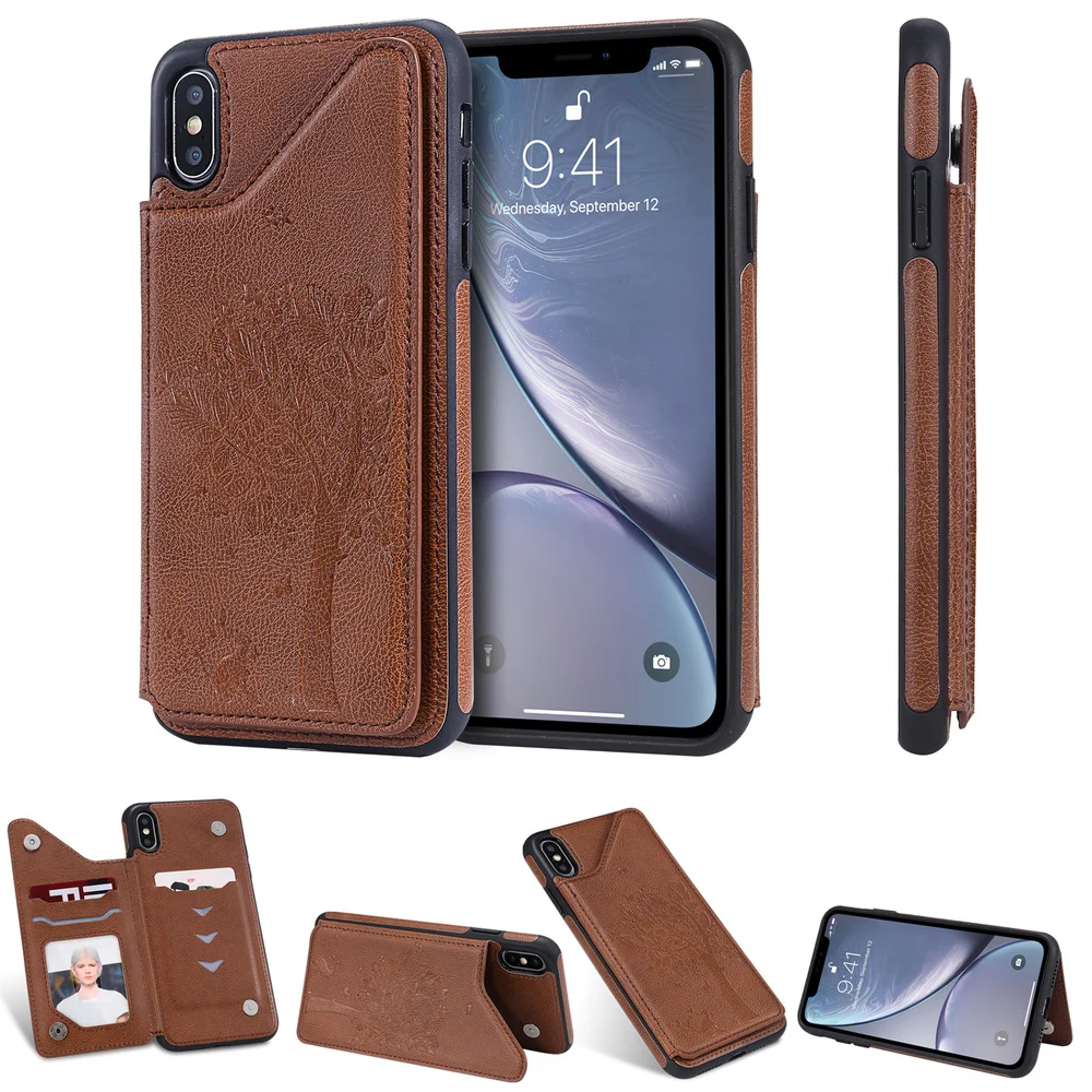 

3D Printing Leather Etui for Iphone XR Funda Magnetic Card Slot Case for Iphone X XS Max XS 6 6s 7 8 Plus Wallet Cover Coque