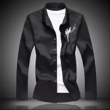 Spring Autumn Male Embroidery Shirt Floral Animal Long Sleeve Casual Tops