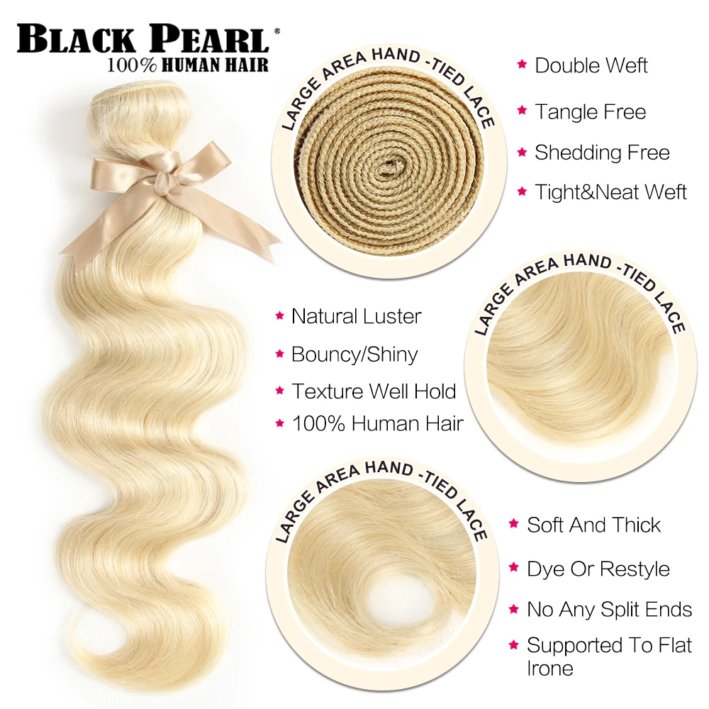 Black Pearl 613  Bundles With Frontal Brazilian Body Wave 613 Remy Human Hair Extensions 2 3 Bundles Blonde Bundles With Frontal