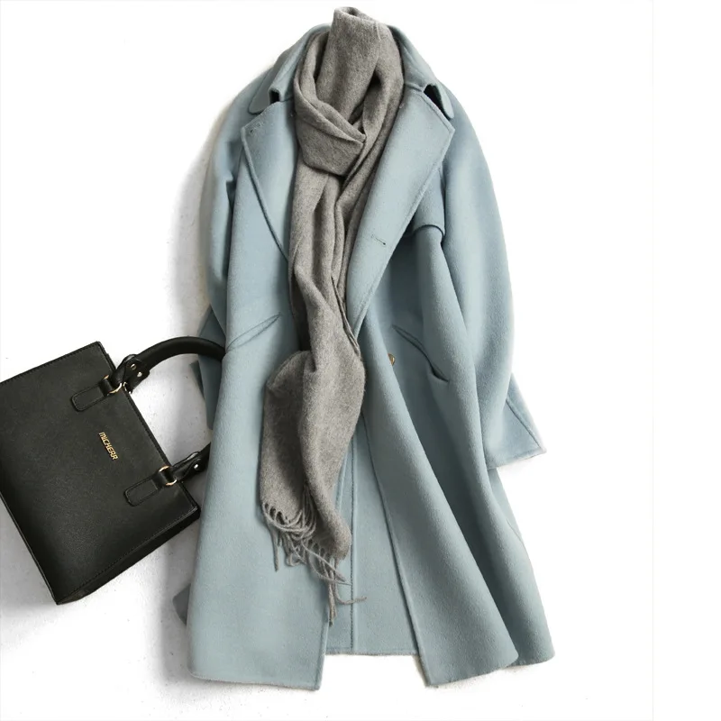 

woolen coat women 2019 long wild woolen Cashmere overcoat female medium-long spring autumn winter slim blend woolen outerwear