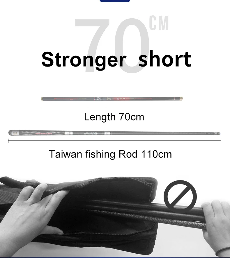 Telescopic Fishing Rod 70cm Length Short Section Stream Rod 3.6-7.2m Taiwan Pole Fishing Rod Hand Rod