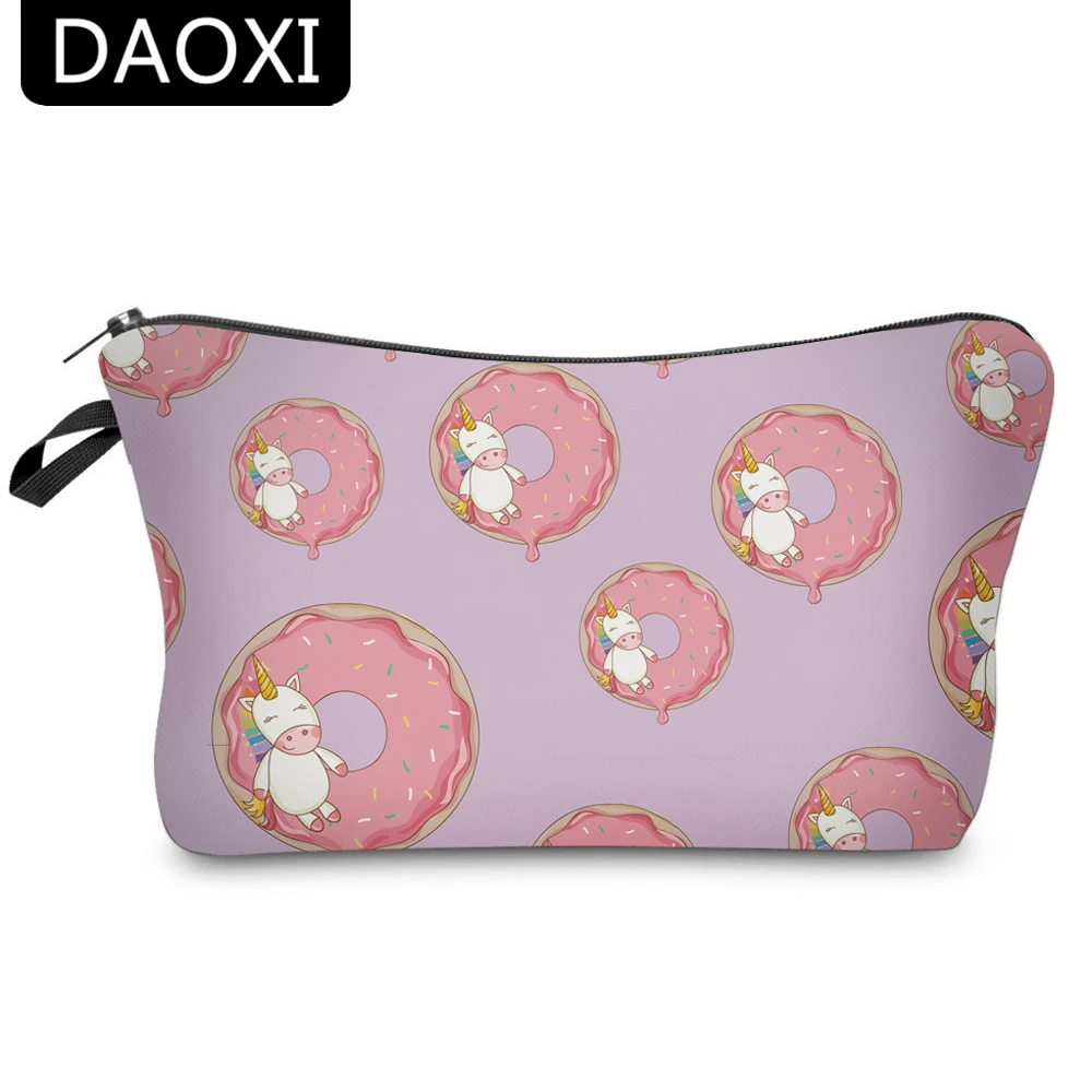 

DAOXI 3D Printing Donuts Unicorn Portable Large Cosmetic Bag Storage Women for Traveling Makeup Necessaries