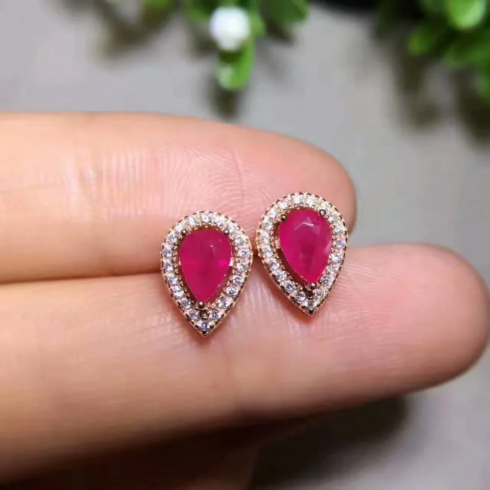 Fashion natural red ruby stud earrings Natural gem stone earrings Small