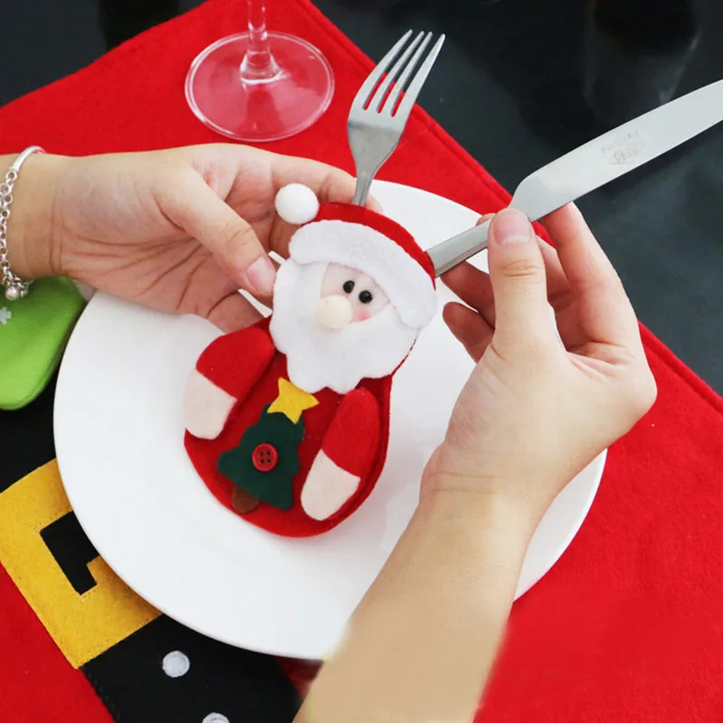 Набор из 3 предметов для рождественской посуды Navidad Xmas santa claus, держатель для посуды, рождественские украшения для стола, вечерние принадлежности - Цвет: Santa Claus