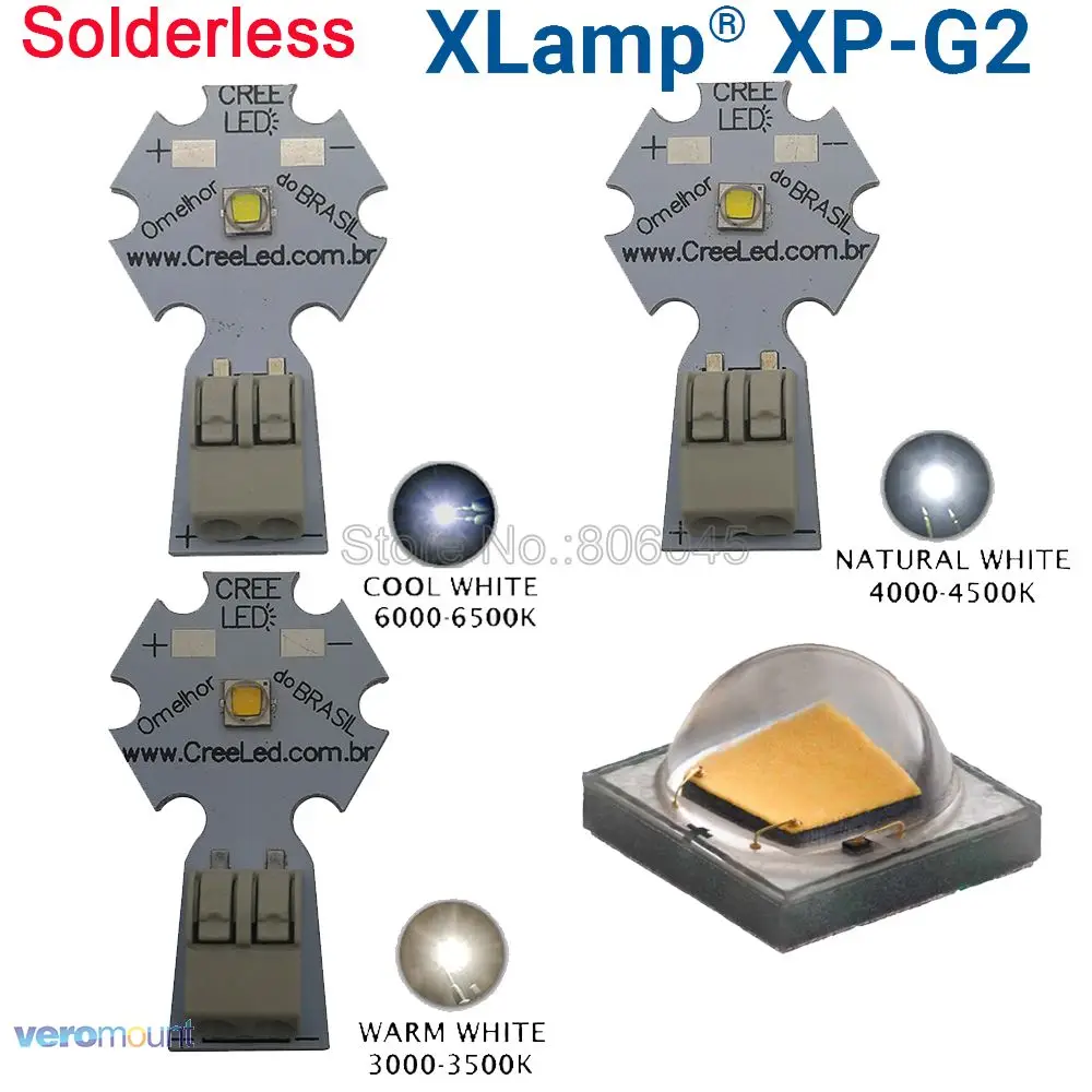 

5x 5W Cree XPG2 XP-G2 High Power LED Emitter Beads Diode, Cool White Warm White Neutral White on 20mm Solderless Aluminum PCB