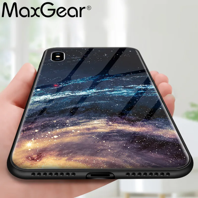 

MaxGear Star Space Tempered Glass Case For Iphone X 8 7 Plus 6 6S Soft Edge Skin Cover Glass Slim Capa for iPhone6S XR XS Max