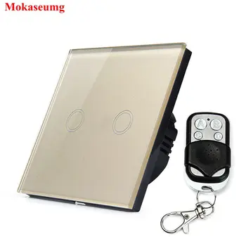 

EU Standard 2 Gang 1 way Touch Switch RF Control Touch Switches Gold Crystal Glass Panel Remote Control Light Switch 220V