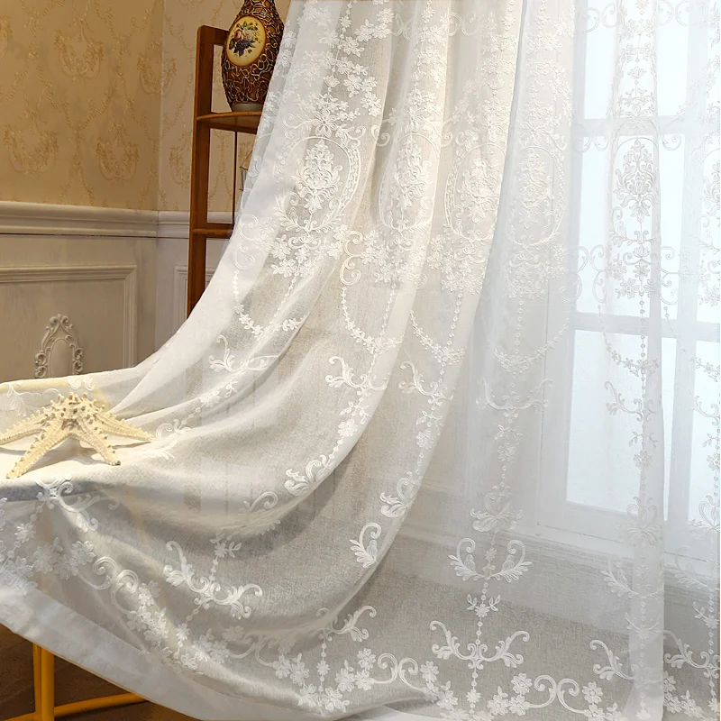 Вышитый белый экран белый вышитый вуаль шторы шифрование шторы спальня балкон гостиная