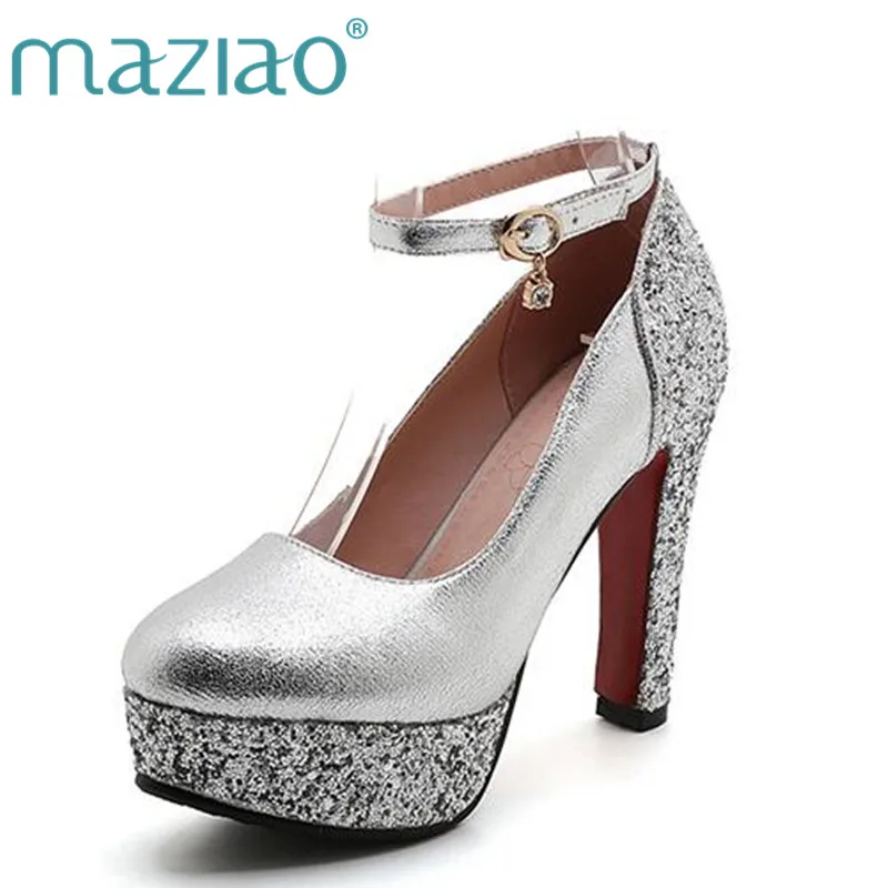 

MAZIAO Fashion high-heeled shoes thick heel platform paillette gold silver wedding shoes bridal dress shoes formal shoes