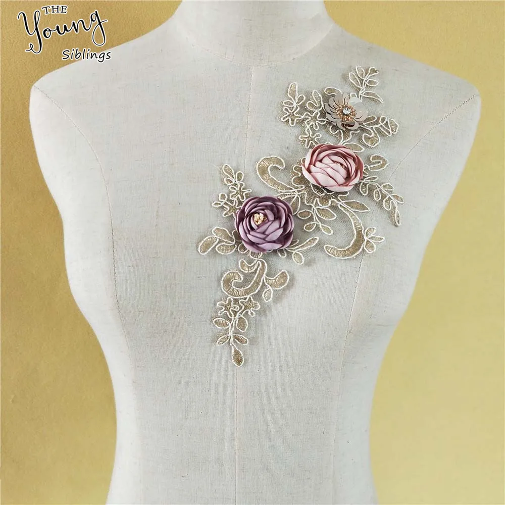 

2018 new lace Fabric DIY 3D Flower sequins Sewing Neckline Collar Applique Trims DIY Craft Neckline wedding dress Accessories