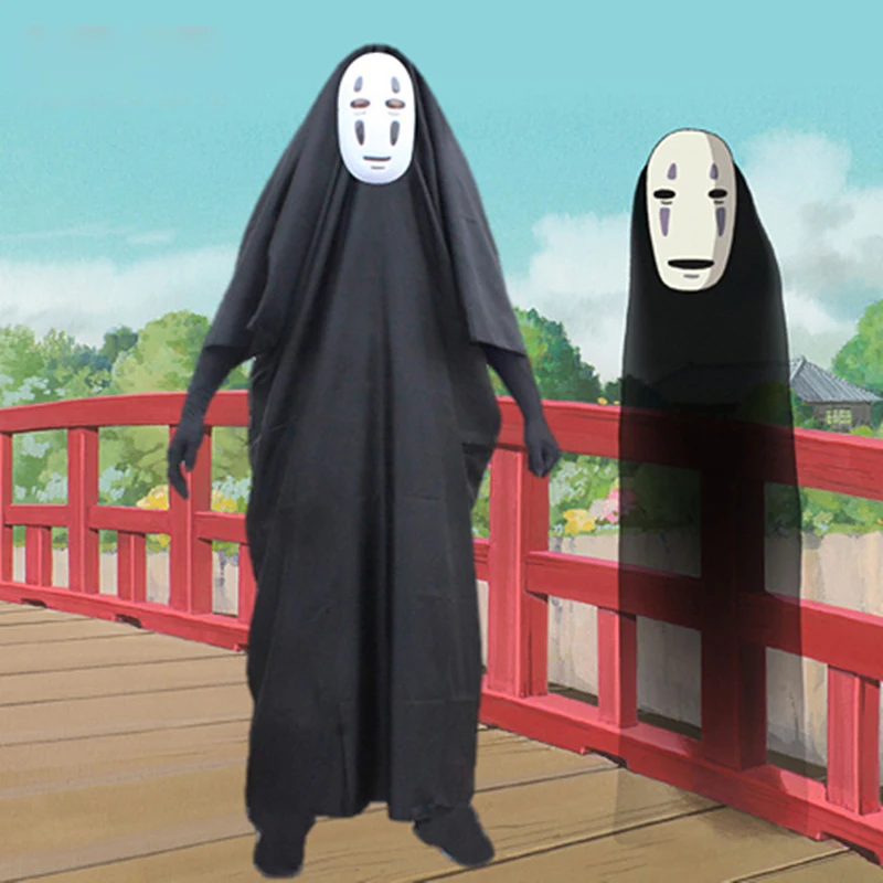 

3pcs Anime cosplay costume set spirited away No Face man clothes unisex mask gloves suits adult kids fancy ball halloween party