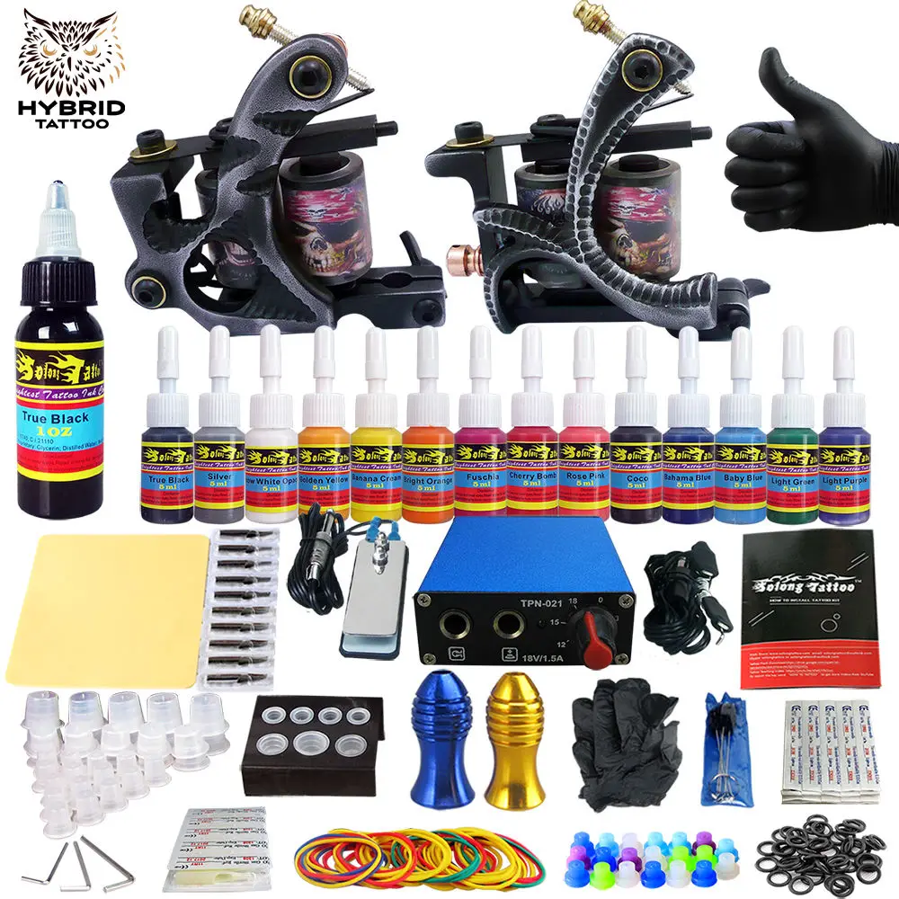 Hybrid Complete Tattoo Kit For Liner and Shader Beginner Power Supply Foot Pedal Grips Needles Ink Set Body&ampArt TK203-2 | Красота и