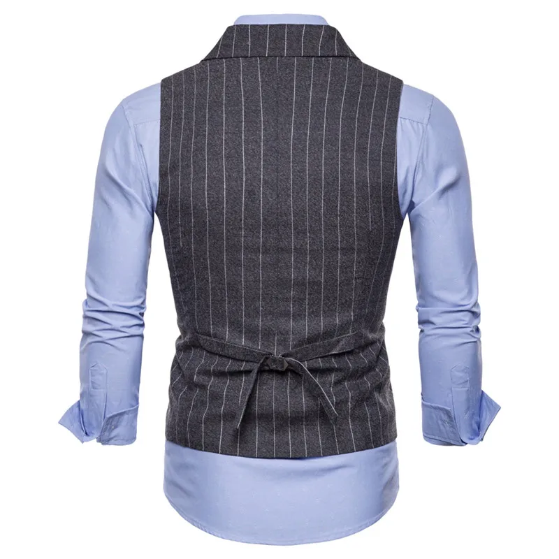 Riinr 2019 Autumn and Winter New Retro Wind Collar Collar Striped Men's Casual Double-Breasted Vest Suit Vest Men Jacket Plus 