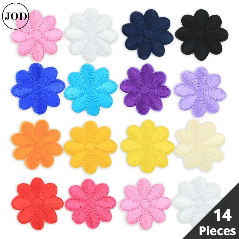 

14 Colors Set Embroidered Flower Patch Iron on Clothes Scrapbook Stickers Patches for Clothing Hat Bag Badges DIY Accessories