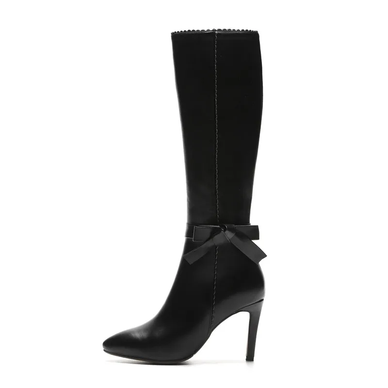 Hiver En Pointu Bottes 2018 Noir Talons Cuir Qualité Automne Genou Bout Haute Top Lady Stiletto Véritable Morazora Chaussures Femmes wFPqBt