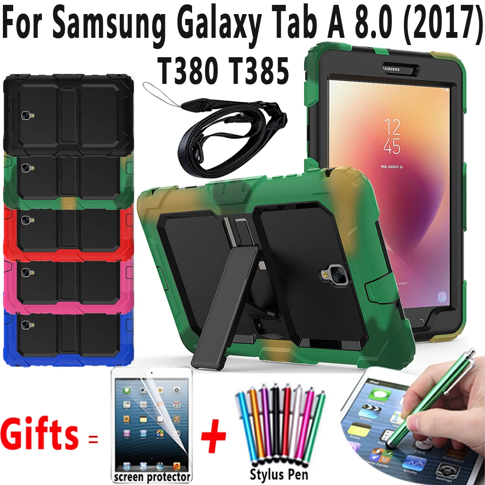 

Armor Safe Shockproof Tablet Case for Samsung Galaxy Tab A 8.0 2017 T380 T385 Cover with Stand+ Shoulder Strap+ Screen Protector