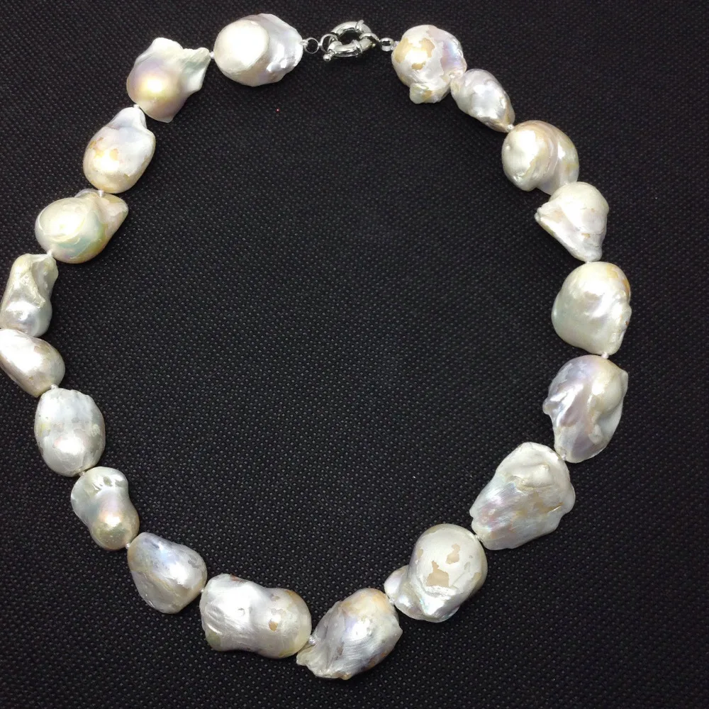 

HOT N803 AAA+ 12-16MM WHITE SOUTH SEA BAROQUE KESHI AKOYA PEARL NECKLACE 17