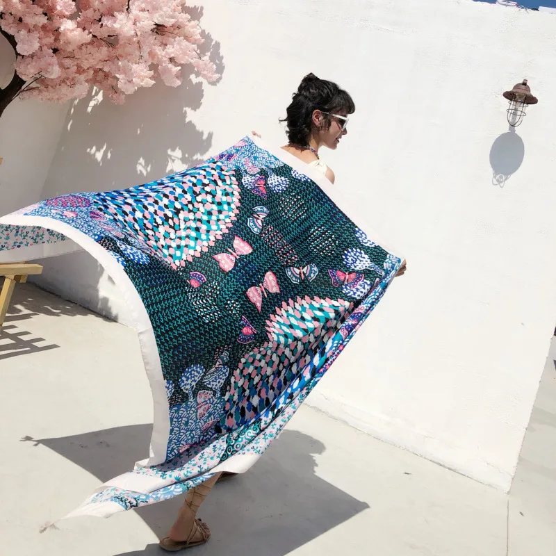 Echarpe femme hiver для женщин осень весна Мексика стиль Этническая богемный дизайн Длинные синий абстрактным принтом шарф глушитель