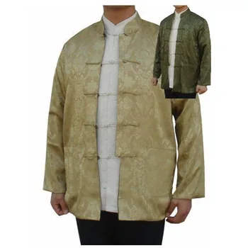 

New Gold Green Men's Reversible Satin Jacket Two-sided Wear Tang Suit Chinese Vintage Kung Fu Coat Size M L XL XXL XXXL WN010