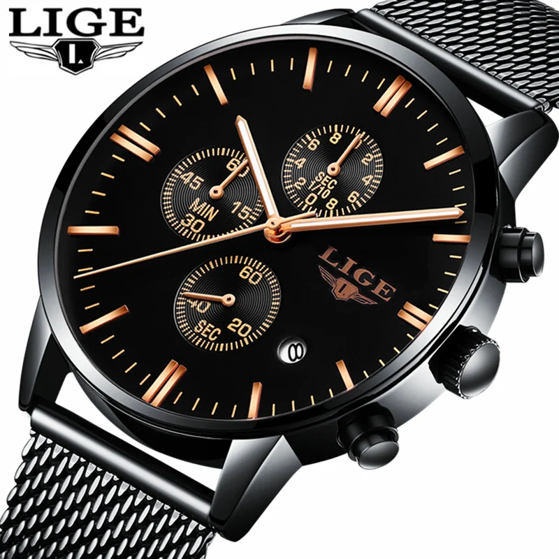 

Mens Watches LIGE Top Brand Luxury Waterproof Wrist Watches Fashion Date Simple Casual Quartz Watch For Men Sport Clock Business