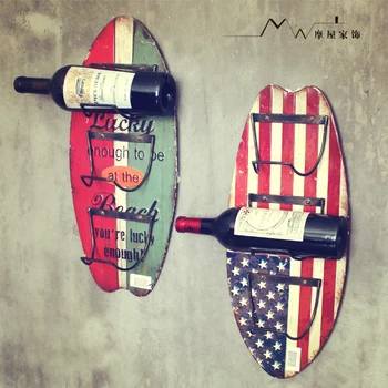 

Bar Decoration Handmade Metal Iron Wall Red Wine Rack Craft Home Decoration Wall Shelf 2 Style Free Shipping