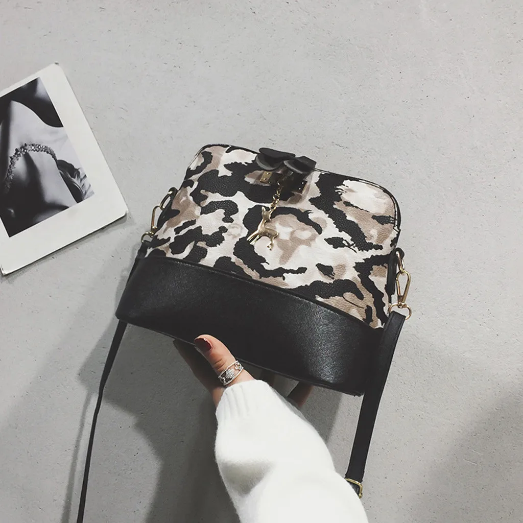 Женская сумка через плечо сумка для женщин женский леопардовый принт через плечо подвесок с оленем в виде ракушки сумка через плечо сумка