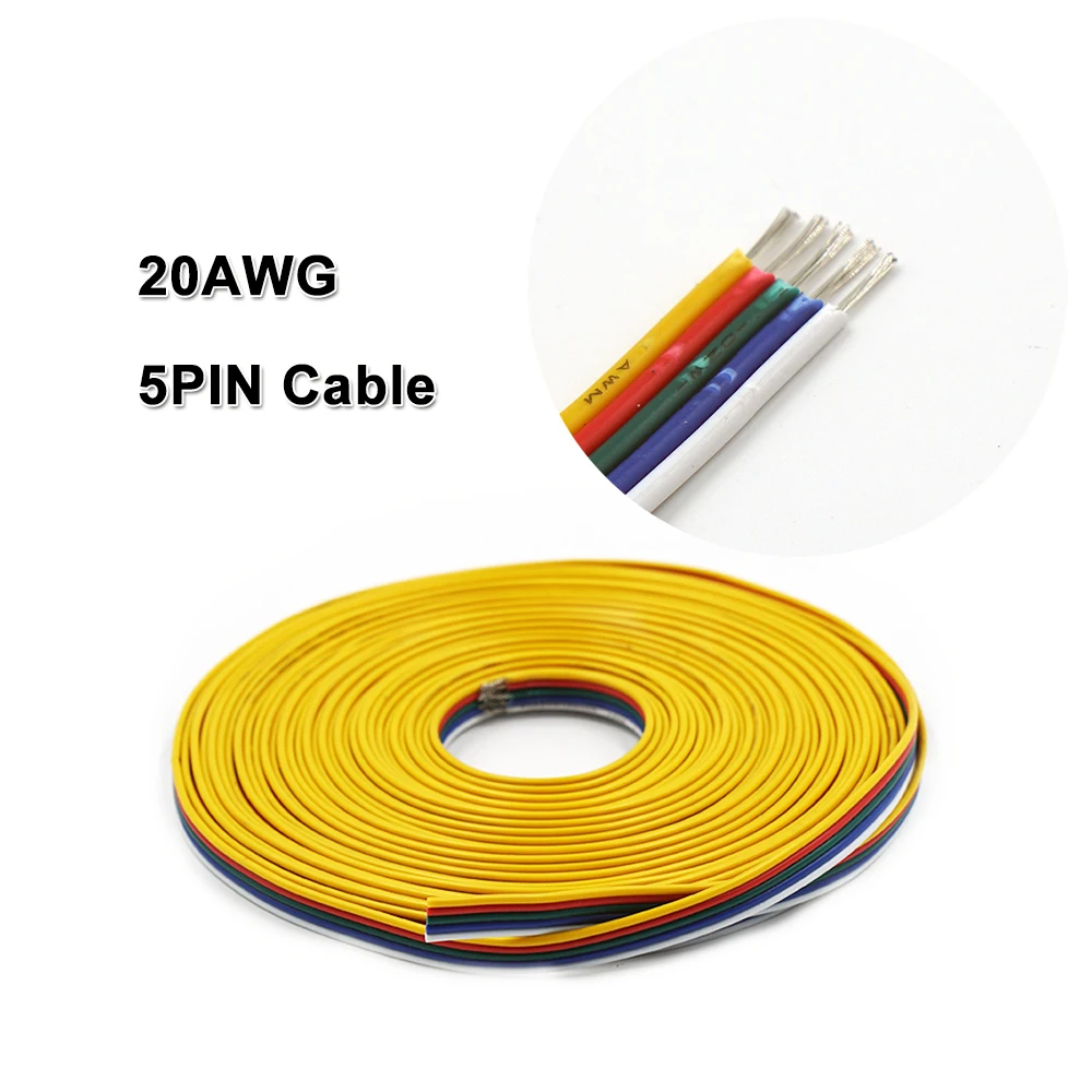 5PIN кабель, 20AWG провода, для 2835 3528 5050 RGBW Светодиодные ленты s, низкая Напряжение DC5V/DC12V/DC24V, Светодиодные ленты, линейные освещения, жесткая