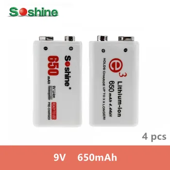 

4 pcs original SOSHINE 9V Li-ion Lithium Pilas Rechargeable 650mAh 7.4V battery for Electronic Multimeter + battery box