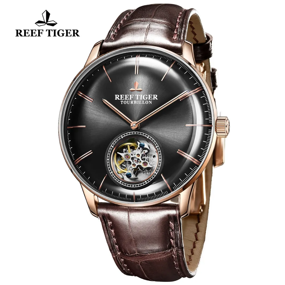 Риф Тигр/RT люксовый бренд Tourbillon механические часы для мужчин розовое золото кожаный ремешок водонепроницаемые часы Relogio Masculino RGA1930